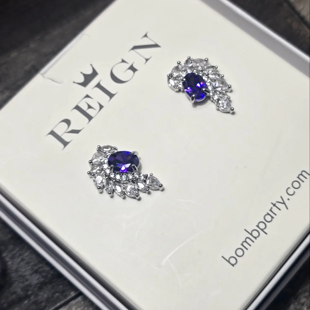 Bomb‎ Party Earrings Never Fear The Flames Violet Cubic Zirconia Silver Plating - Picture 3 of 7